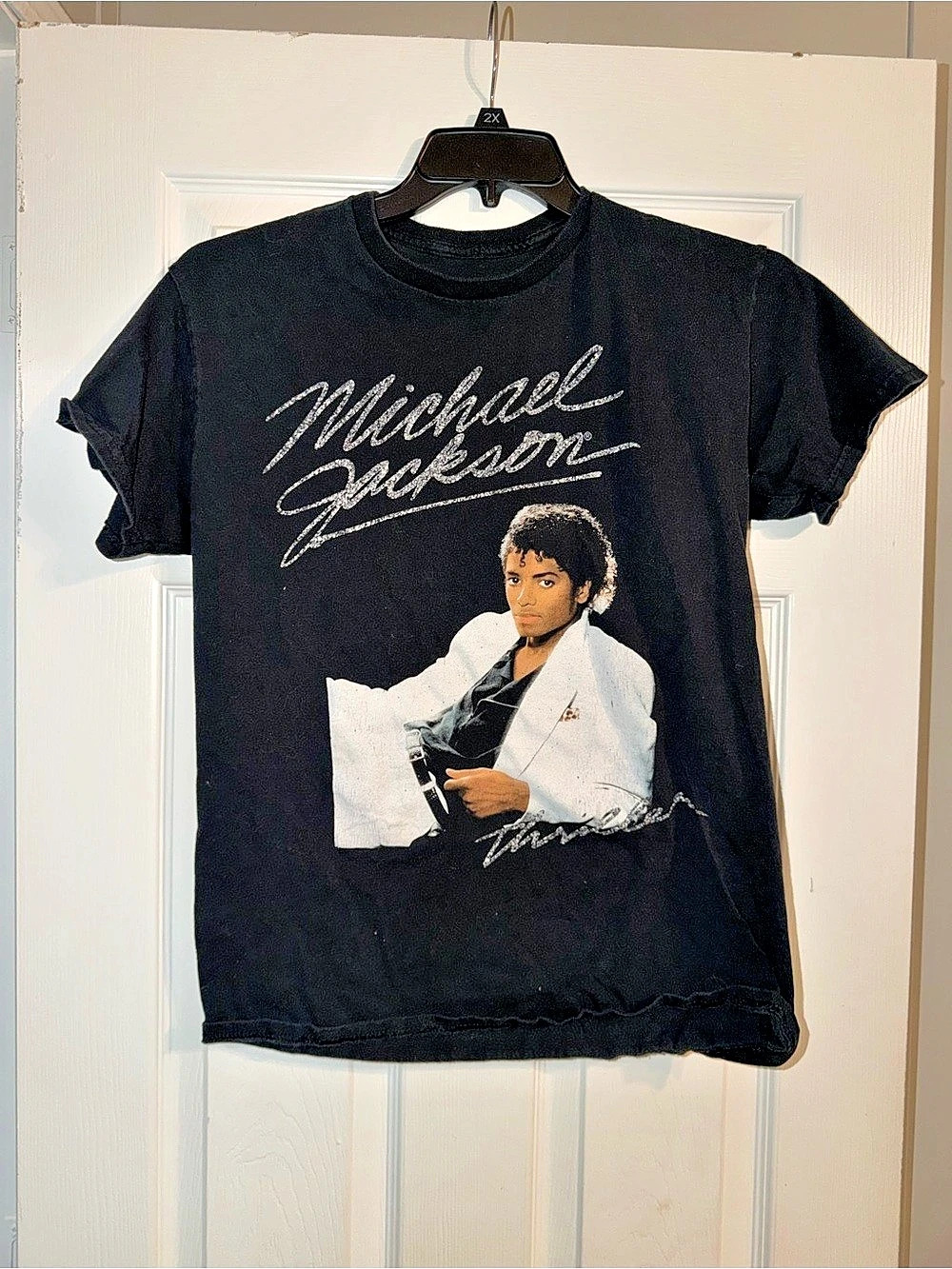 Official Michael Jackson Thriller Graphic Tee M Glitter Logo Black